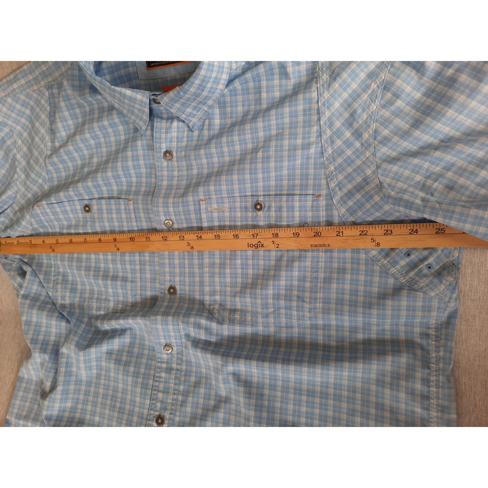 Orvis Men XL Vent Outdoor Plaid Pocket Button Shirt SS Recycled Polyester Blue - Picture 4 of 9